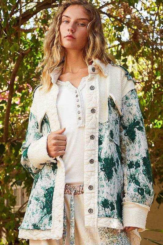 POL Jacquard Patch Collared Neck Quilted Jacket for a perfect OOTD – dress to impress outfits from Amexza