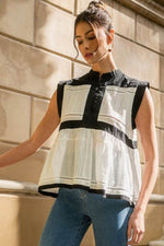 Annie Wear Contrast Trim Peplum Button Detail Blouse - Amexza