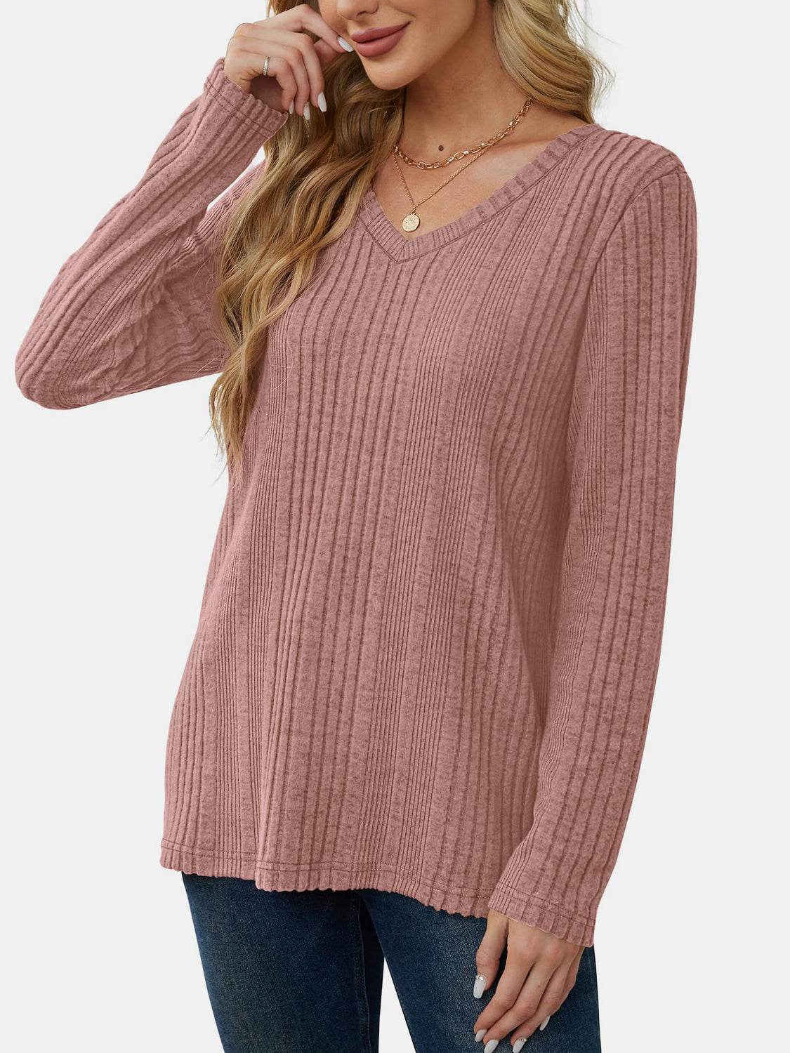 V-Neck Long Sleeve T-Shirt for a perfect OOTD – dress to impress outfits from Amexza