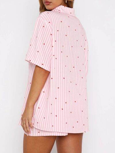 Valentine's Day Printed Collared Neck Short Sleeve Top and Shorts Set for a perfect OOTD – dress to impress outfits from Amexza