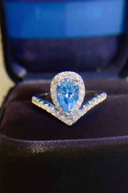 1 Carat Pear Shape Moissanite Heart Ring Sky Blue for a perfect OOTD – dress to impress outfits from Amexza