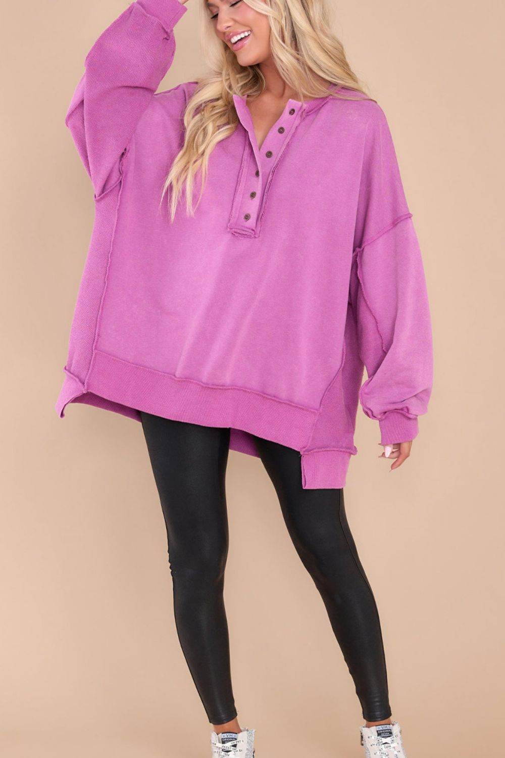 Exposed Seam Long Sleeve Sweatshirt - Amexza