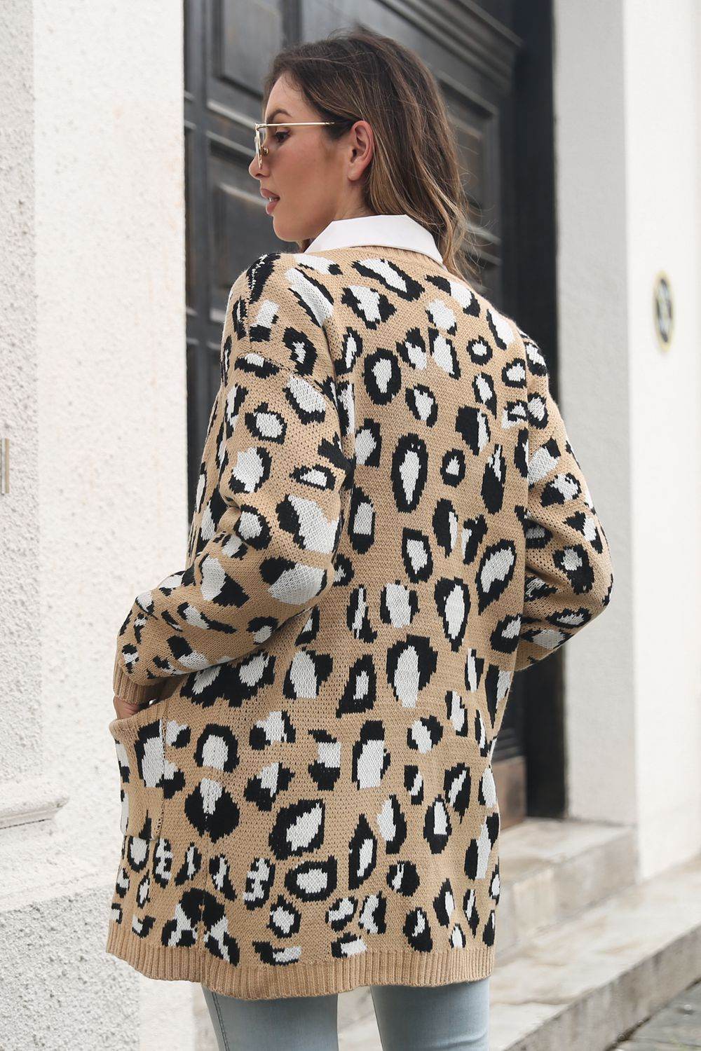 Leopard Open Front Cardigan with Pockets for a perfect OOTD – dress to impress outfits from Amexza