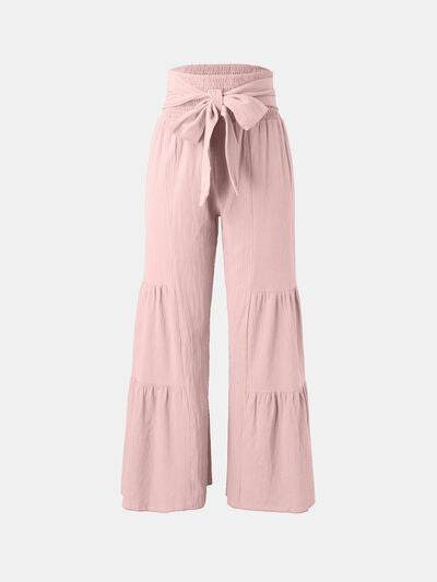 Tied Ruched Wide Leg Pants - Amexza