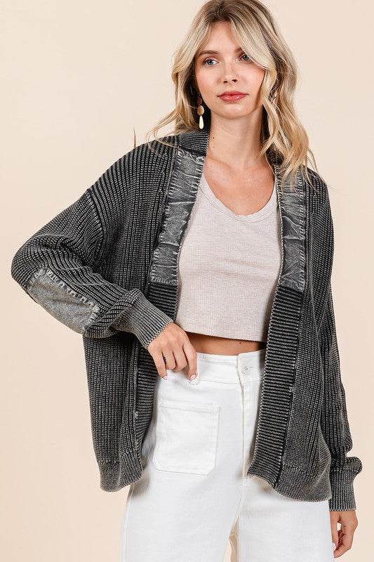 Mittoshop Contrast Patch Open Front Mineral Wash Cardigan for a perfect OOTD – dress to impress outfits from Amexza