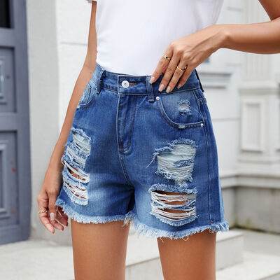 Distressed Raw Hem Denim Shorts for a perfect OOTD – dress to impress outfits from Amexza