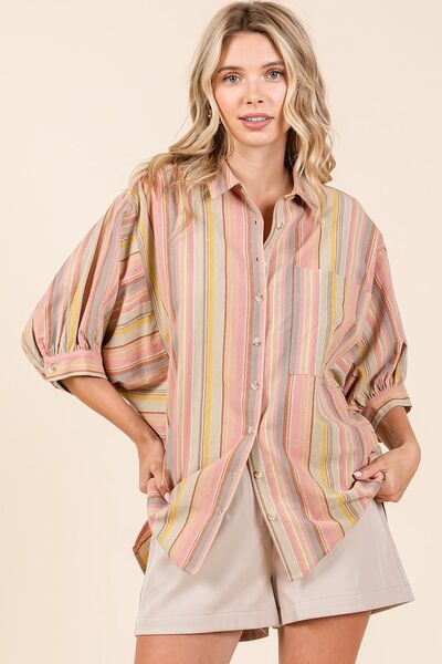 Mittoshop Striped Bubble Sleeve Button Down Shirt Multicolor for a perfect OOTD – dress to impress outfits from Amexza