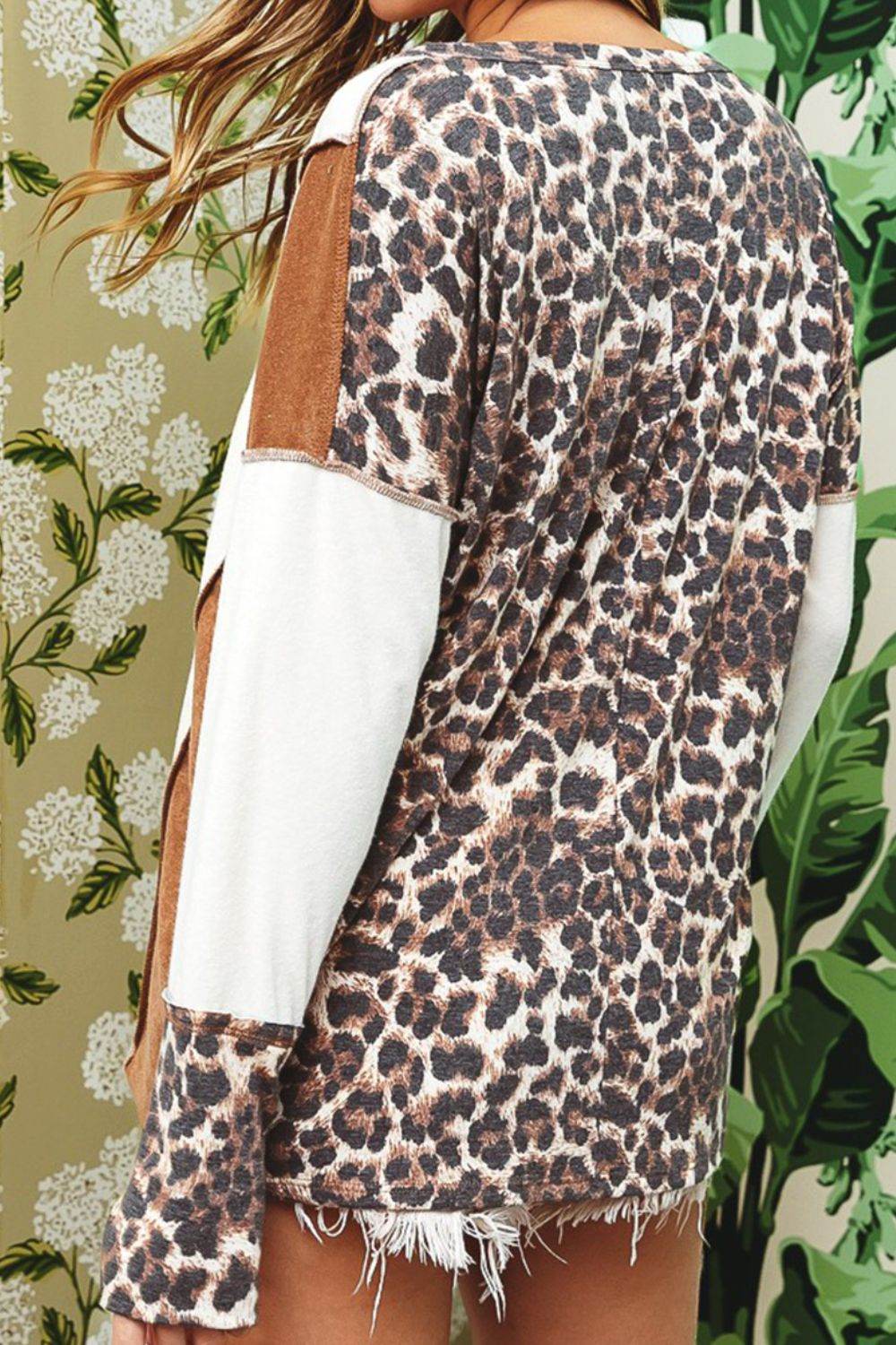 Leopard V-Neck Dropped Shoulder Blouse for a perfect OOTD – dress to impress outfits from Amexza