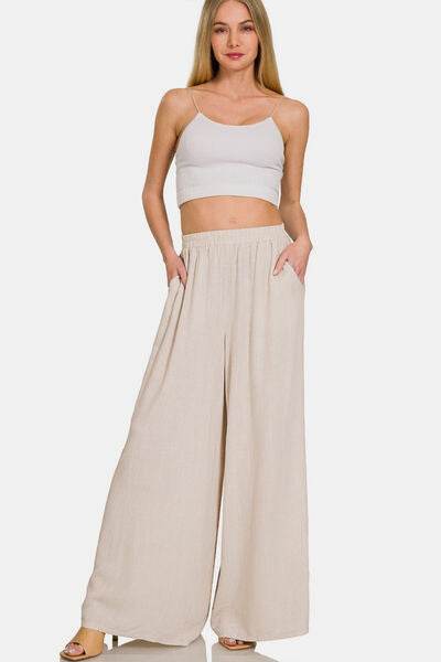 Zenana Pleated Linen Blend Wide Leg Pants for a perfect OOTD – dress to impress outfits from Amexza