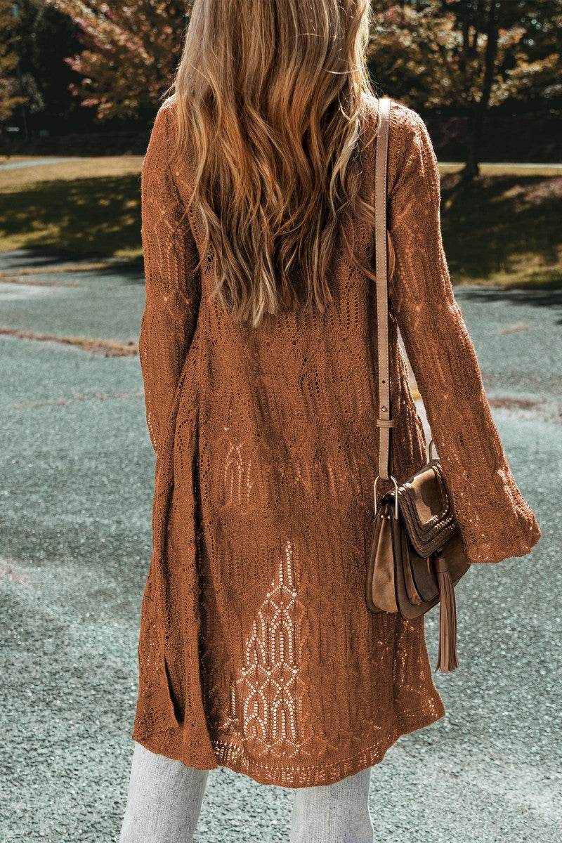 Openwork Open Front Long Sleeve Cardigan for a perfect OOTD – dress to impress outfits from Amexza