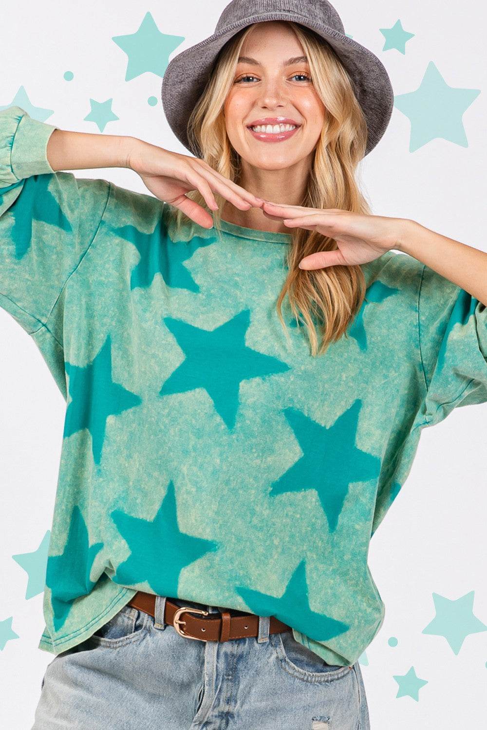 SAGE + FIG Mineral Wash Star Pattern T-Shirt for a perfect OOTD – dress to impress outfits from Amexza