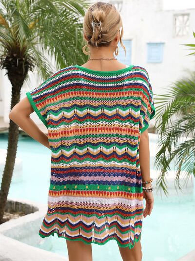 Angel Wings Rainbow Stripe Scalloped V-Neck Cover-Up Dress for a perfect OOTD – dress to impress outfits from Amexza