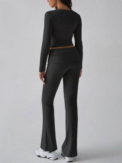 Devine Square Neck Long Sleeve Top and Pants Set for a perfect OOTD – dress to impress outfits from Amexza