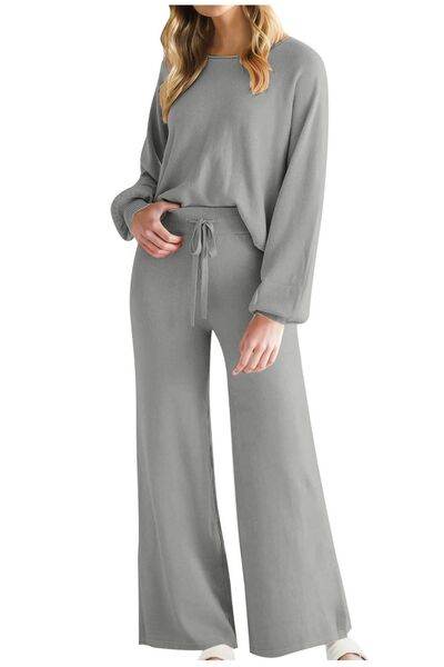 Round Neck Long Sleeve Top and Pants Set for a perfect OOTD – dress to impress outfits from Amexza