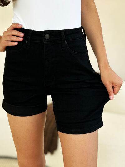 Judy Blue Full Size High Waist Tummy Control Cuffed Denim Shorts for a perfect OOTD – dress to impress outfits from Amexza