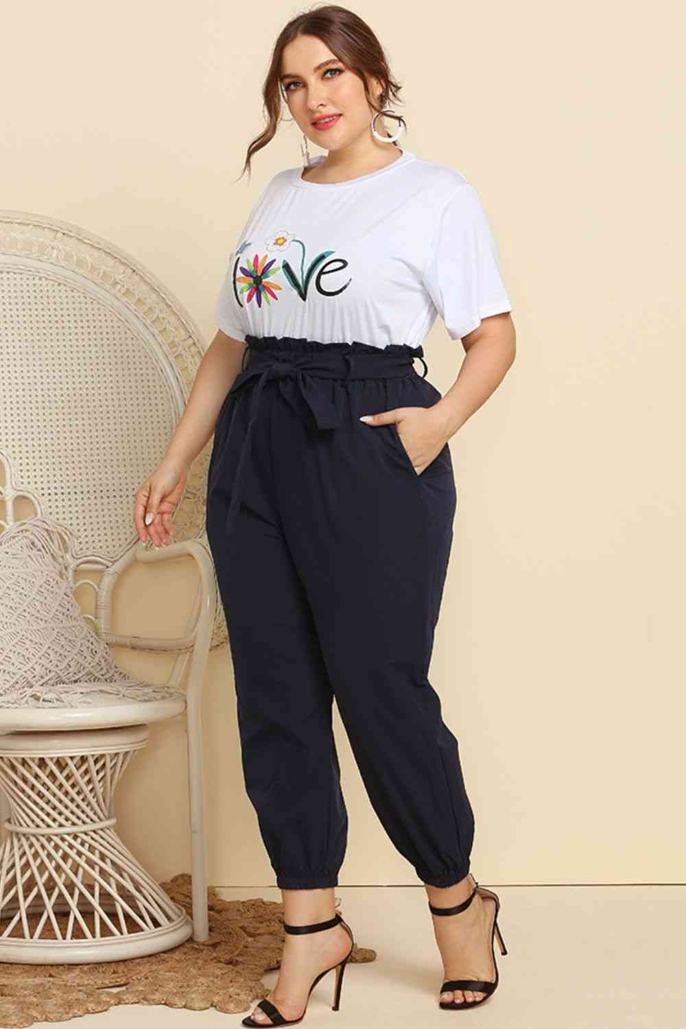 Graphic Tee and Belted Paperbag Joggers Set for a perfect OOTD – dress to impress outfits from Amexza