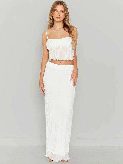 Square Neck Sleeveless Top and Ruched Skirt Set for a perfect OOTD – dress to impress outfits from Amexza