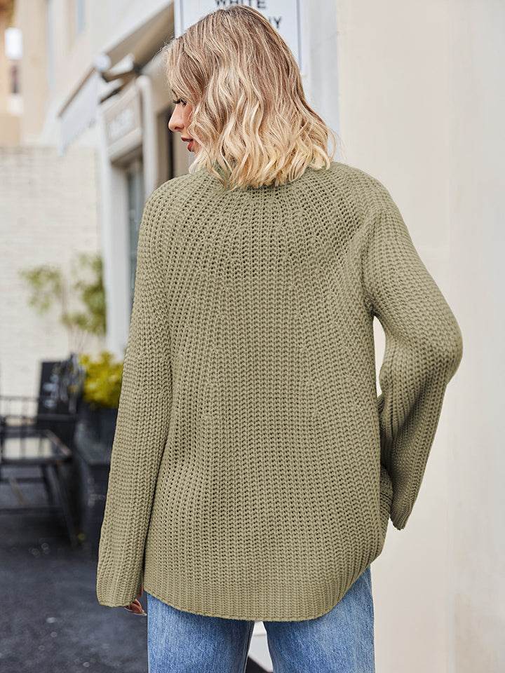 Raglan Sleeve Waffle Knit Sweater - Amexza