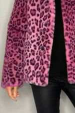 Full Size Leopard Furry Collared Neck Long Sleeve Coat - Amexza