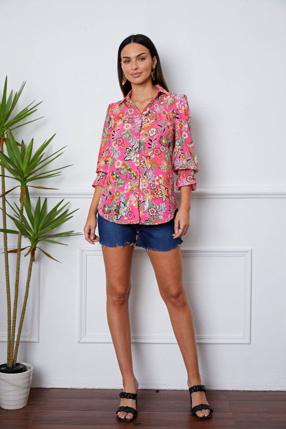 Floral Button Up Flounce Sleeve Shirt for a perfect OOTD – dress to impress outfits from Amexza