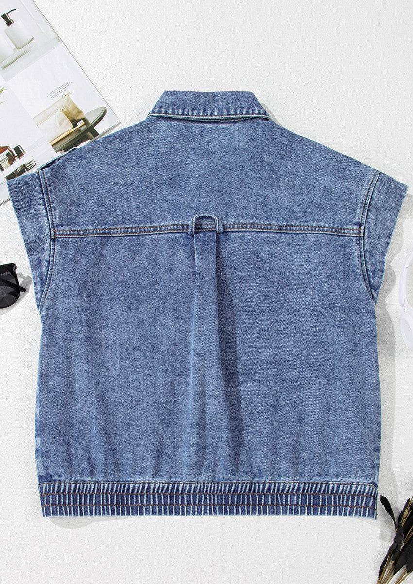 Button Up Cap Sleeve Denim Jacket for a perfect OOTD – dress to impress outfits from Amexza