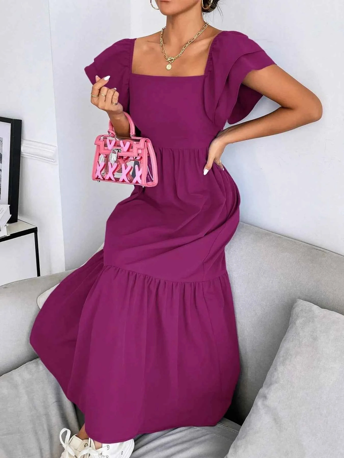 Tiered Square Neck Maxi Dress