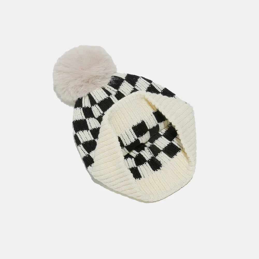 Checkered Knit Hat with Pompom for a perfect OOTD – dress to impress outfits from Amexza