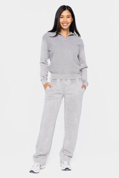 Mono B Elastic Waist Fleece Pants with Pockets - Amexza