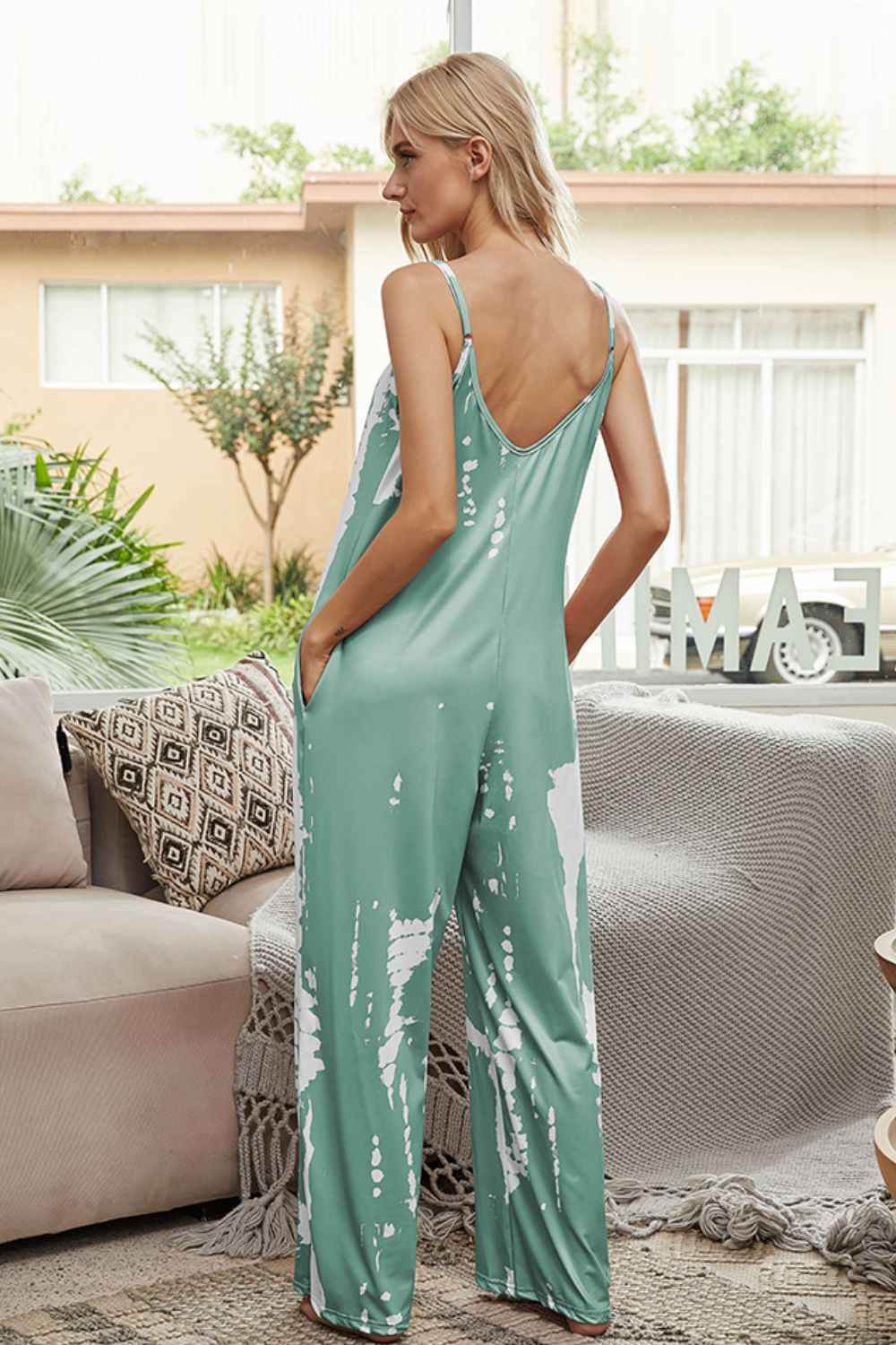 Shiny Tie-Dye Spaghetti Strap Jumpsuit with Pockets for a perfect OOTD – dress to impress outfits from Amexza