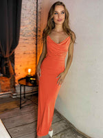 Backless Cowl Neck Sleeveless Cami Dress - Amexza