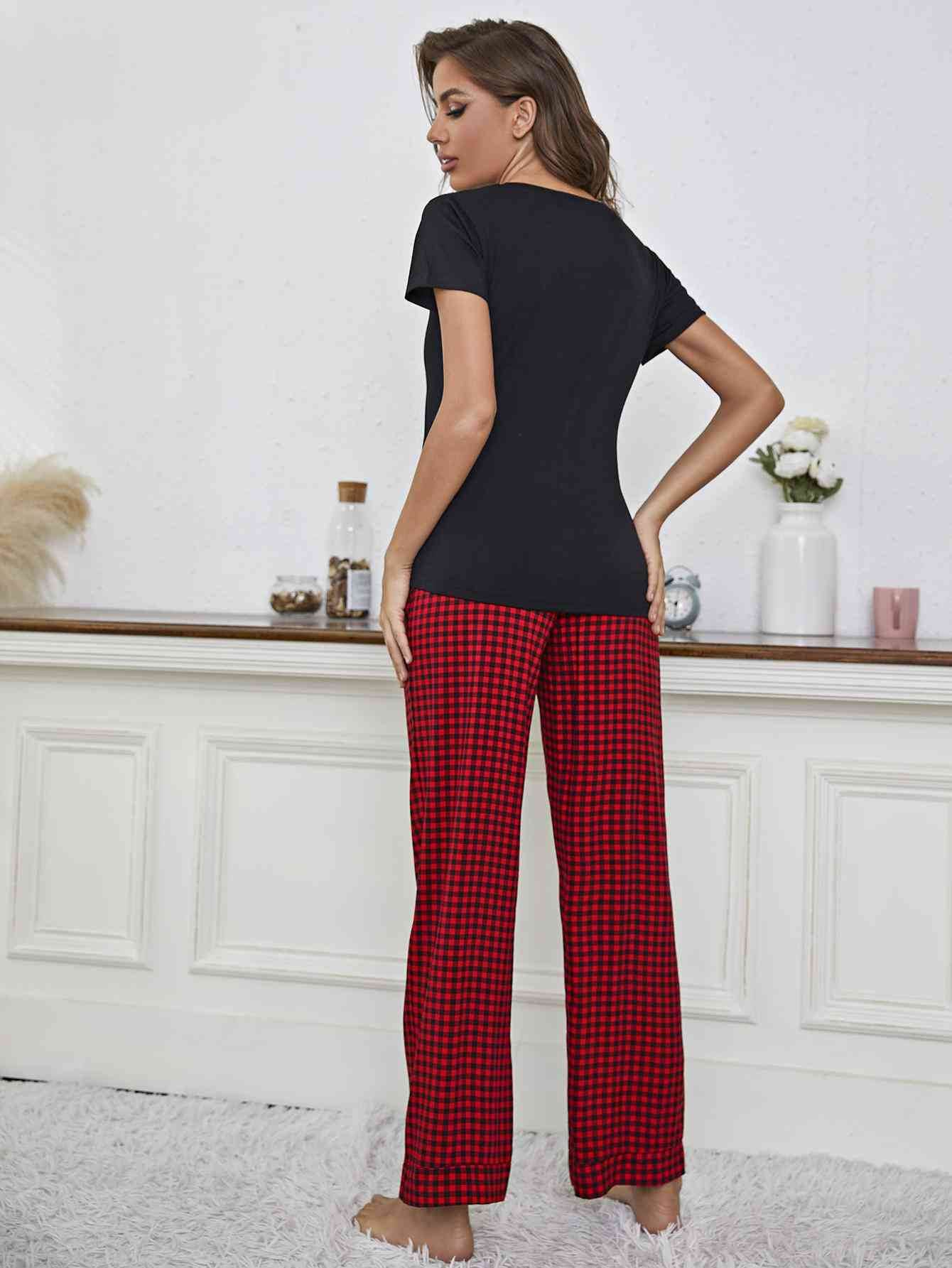 V-Neck Top and Gingham Pants Lounge Set for a perfect OOTD – dress to impress outfits from Amexza