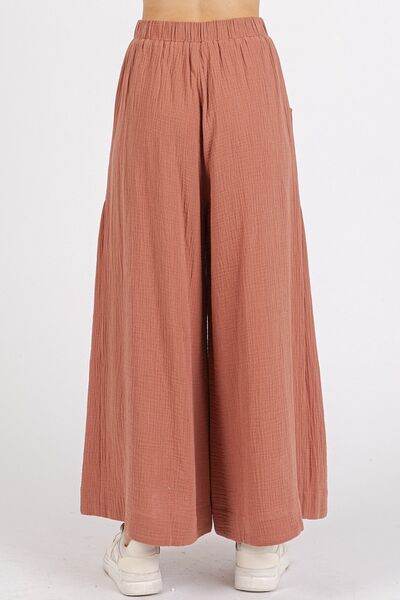 Mittoshop Gauze Elastic Waist Pleated Wide Leg Pants for a perfect OOTD – dress to impress outfits from Amexza