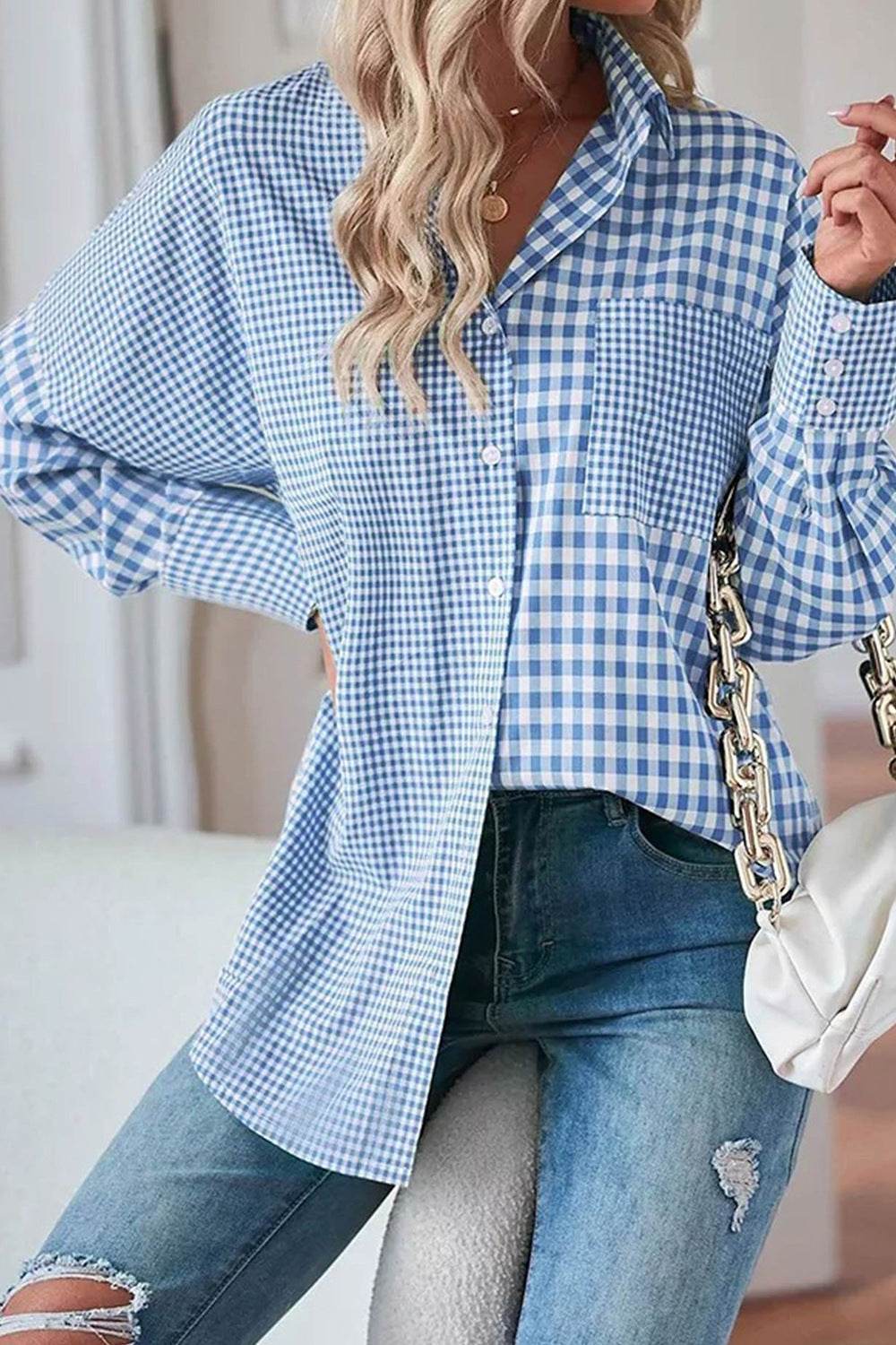 Plaid Button Up Long Sleeve Shirt for a perfect OOTD – dress to impress outfits from Amexza