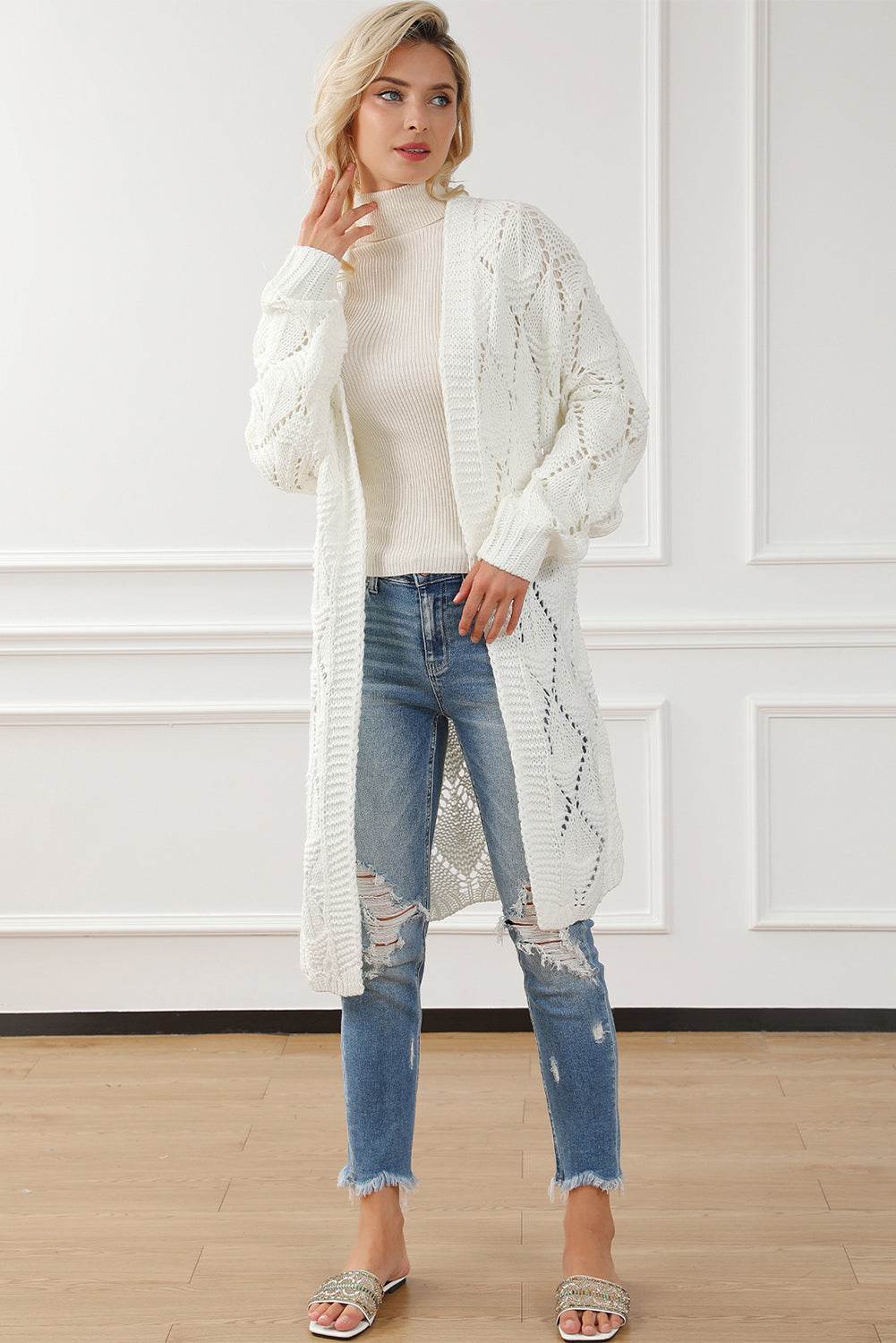 Openwork Open Front Dropped Shoulder Cardigan for a perfect OOTD – dress to impress outfits from Amexza