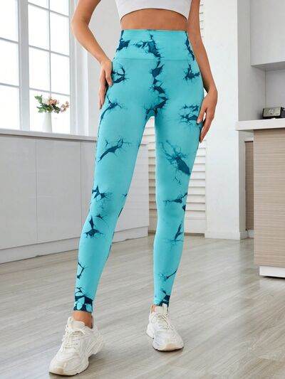 Printed High Waist Active Leggings Turquoise for a perfect OOTD – dress to impress outfits from Amexza