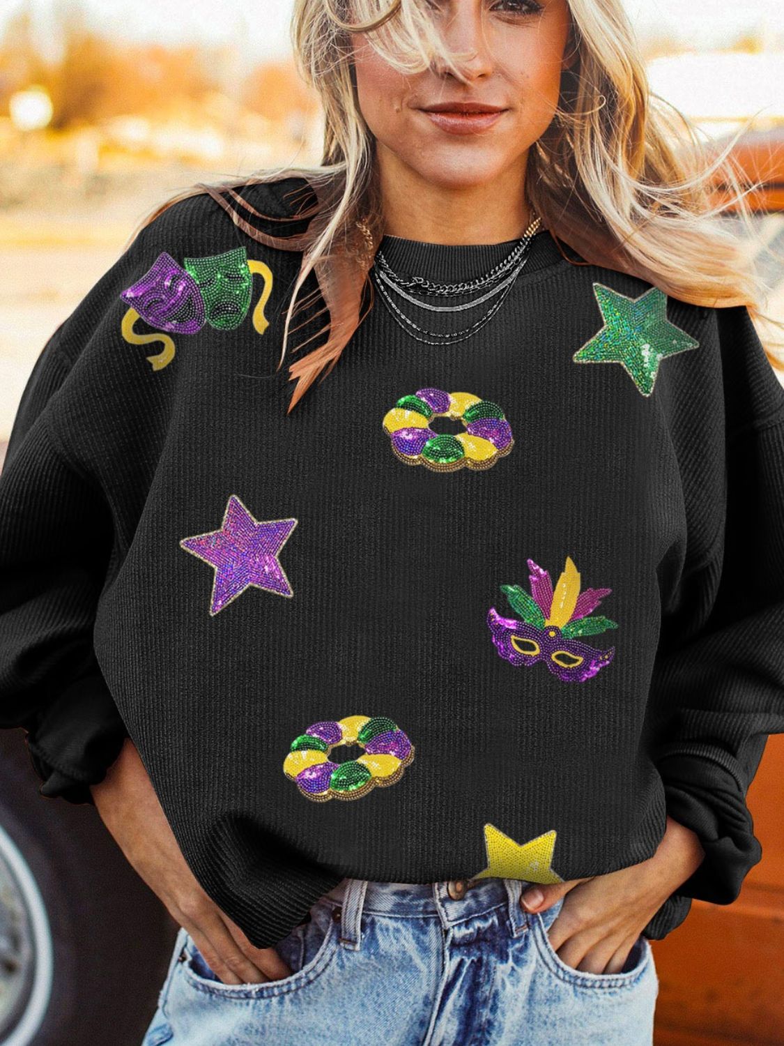 Sequin Round Neck Long Sleeve Sweatshirt