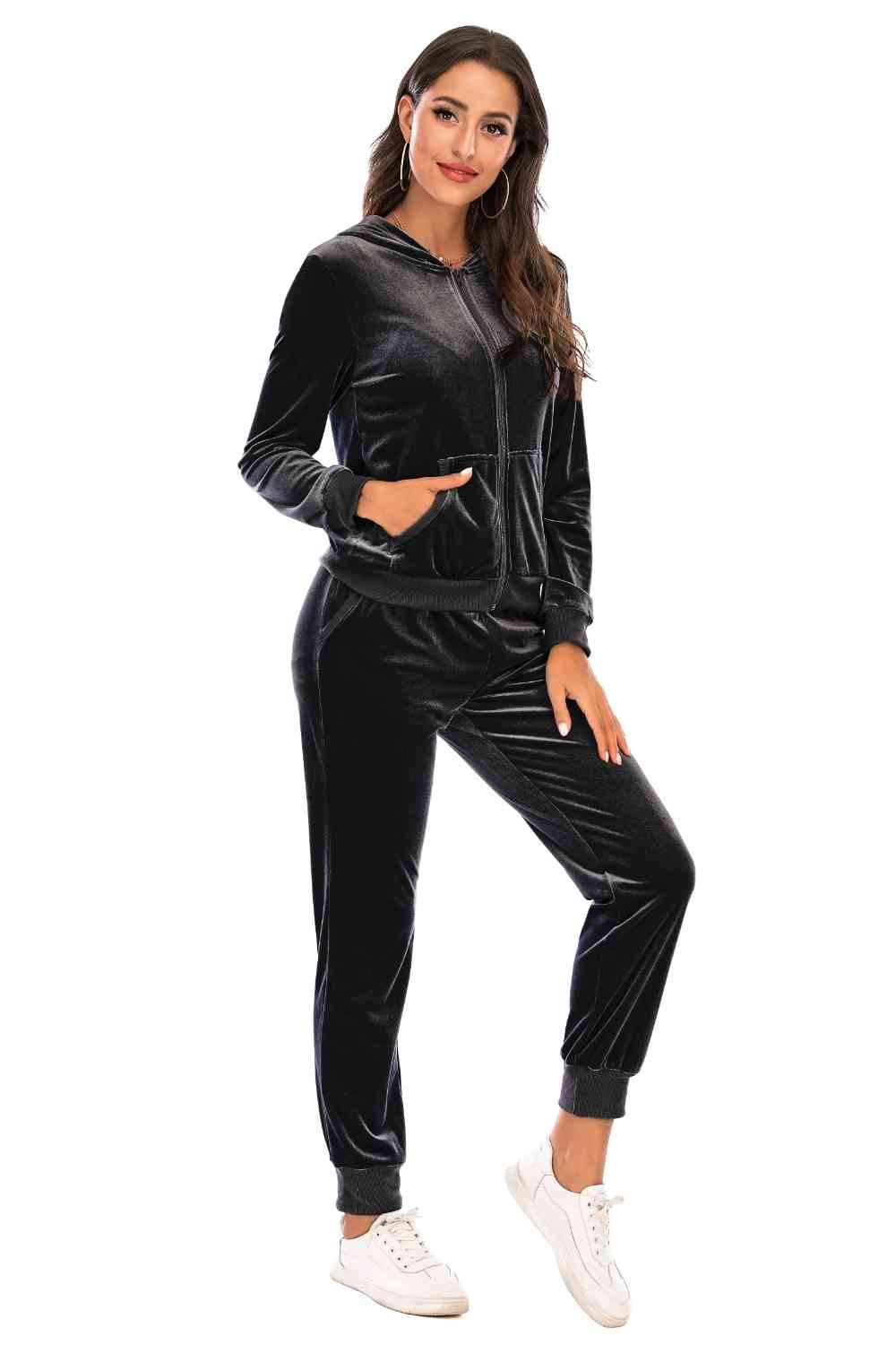 Zip-Up Hooded Jacket and Pants Set for a perfect OOTD – dress to impress outfits from Amexza