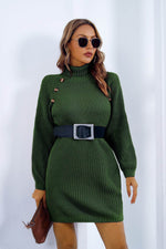 Buttoned Turtleneck Long Sleeve Sweater Dress for a perfect OOTD – dress to impress outfits from Amexza