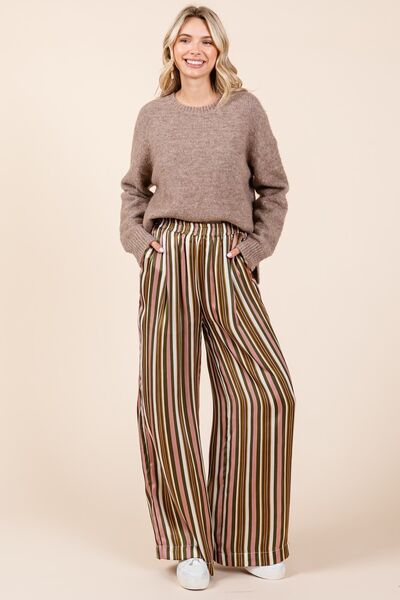 Mittoshop Striped Satin Elastic Waist Wide Leg Pants Mauve Multi for a perfect OOTD – dress to impress outfits from Amexza