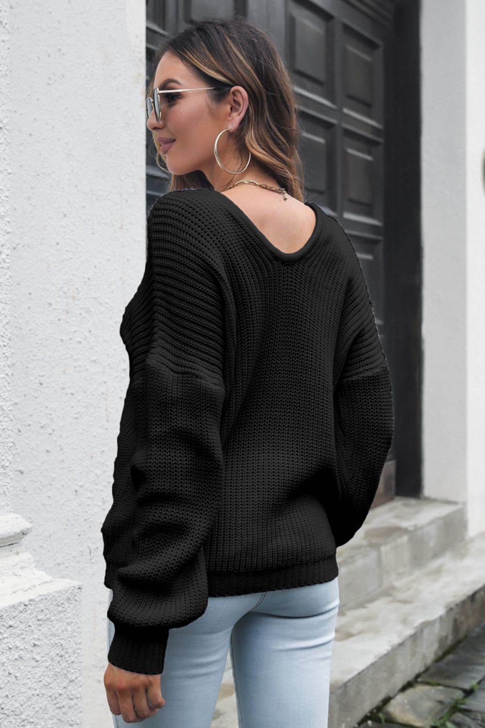 V-Neck Drop Shoulder Sweater for a perfect OOTD – dress to impress outfits from Amexza