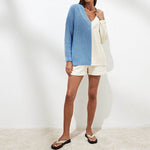 Contrast V-Neck Drop Shoulder Slit Sweater for a perfect OOTD – dress to impress outfits from Amexza