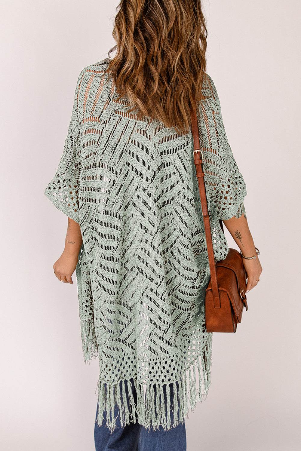 Openwork Open Front Cardigan with Fringes for a perfect OOTD – dress to impress outfits from Amexza