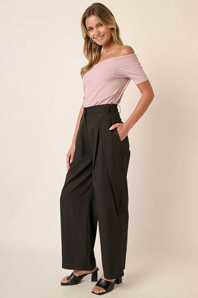 Mittoshop Deep Pleated High Waisted Wide Leg Pants - Amexza