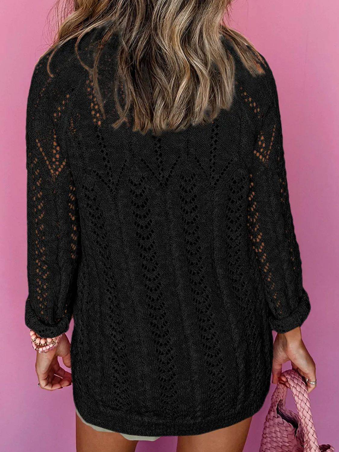 Openwork Open Front Long Sleeve Cardigan for a perfect OOTD – dress to impress outfits from Amexza