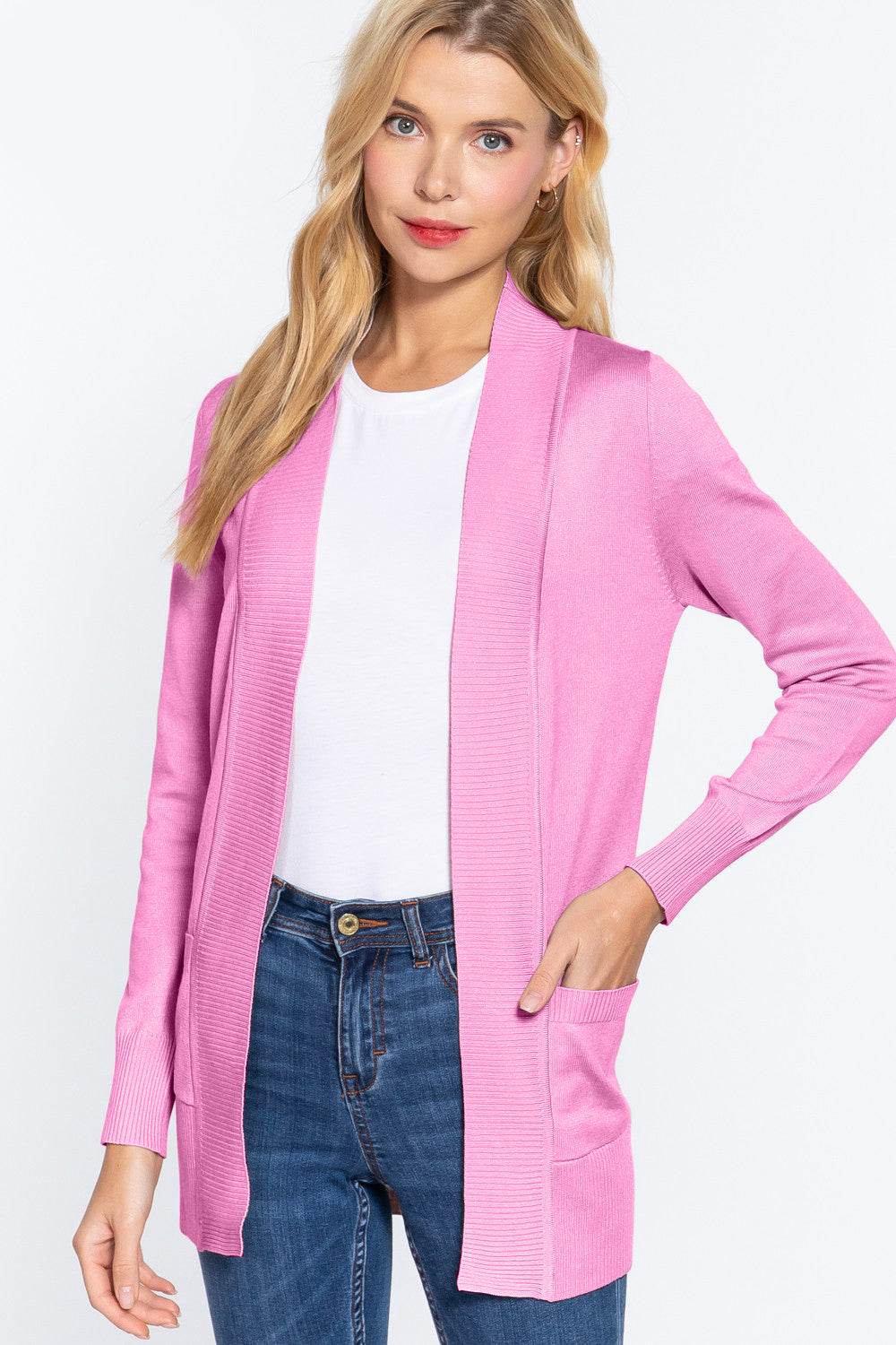 ACTIVE BASIC Ribbed Trim Open Front Cardigan for a perfect OOTD – dress to impress outfits from Amexza