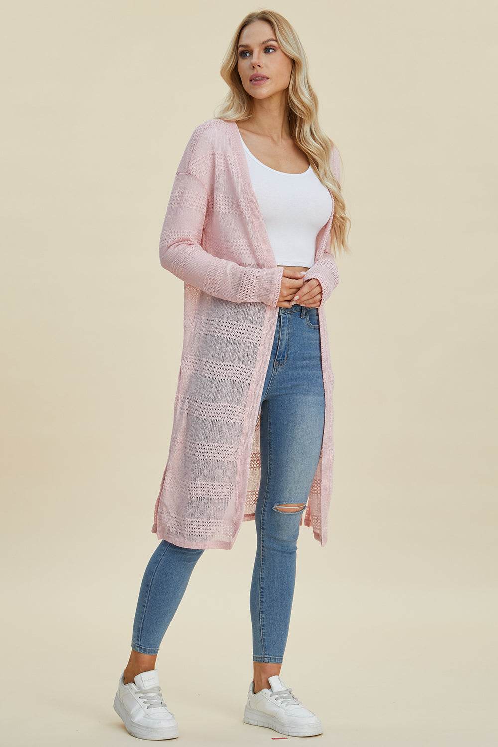 Double Take Full Size Open Front Longline Cardigan for a perfect OOTD – dress to impress outfits from Amexza