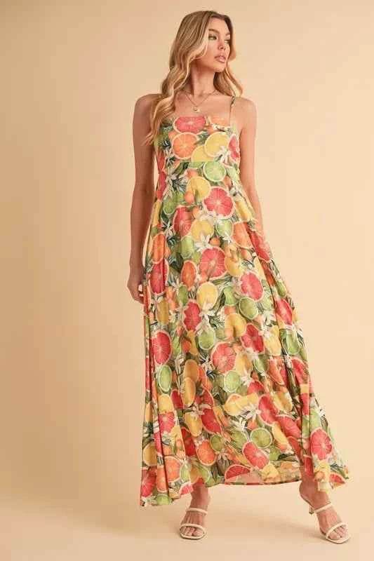 Aemi + Co Fruit Print Square Neck Maxi Cami Dress for a perfect OOTD – dress to impress outfits from Amexza