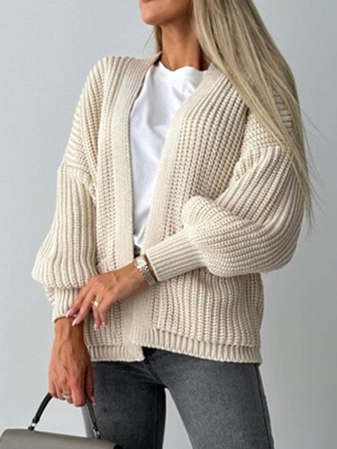 Open Front Dropped Shoulder Cardigan - Amexza