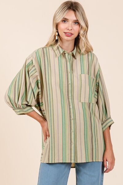 Mittoshop Striped Bubble Sleeve Button Down Shirt for a perfect OOTD – dress to impress outfits from Amexza