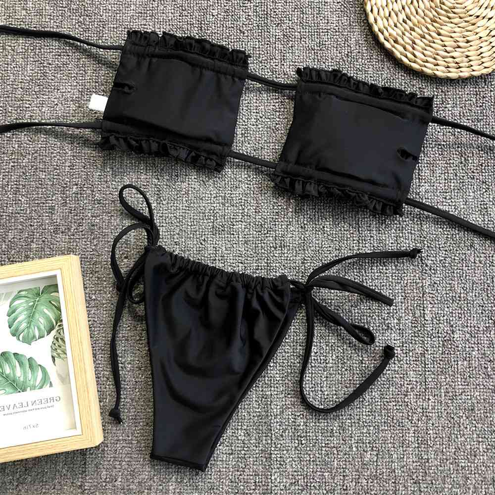 Frill Trim Ruched Bikini Set for a perfect OOTD – dress to impress outfits from Amexza